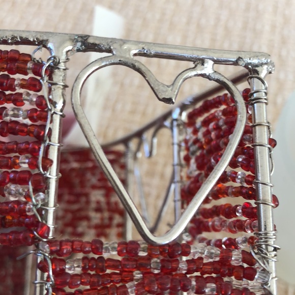 Heart Design Red Beaded Votive Candle Holder - Picture 8 of 16